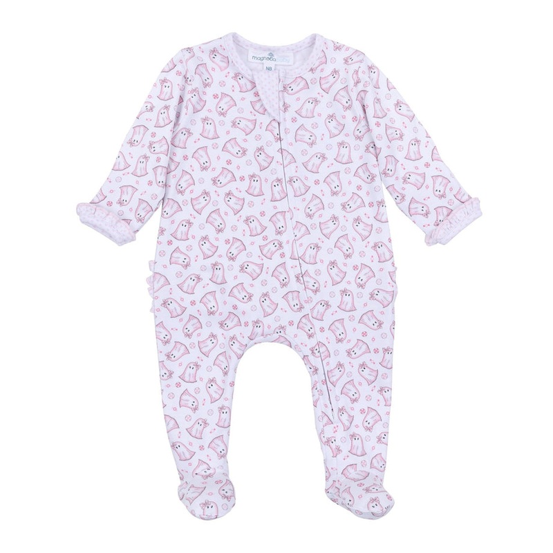 Magnolia Baby My Little Boo Pink Printed Ruffle Zipper Footie Newborn