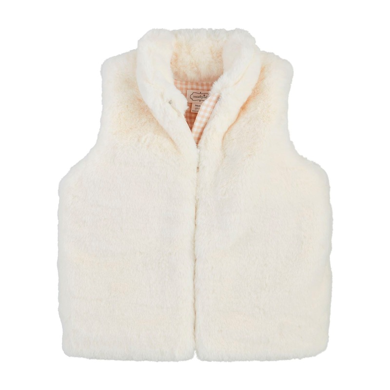 Mud Pie Faux Fur Zip Vest Ivory Small