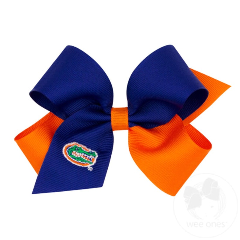 Wee Ones Medium Two-Tone Collegiate Embroidered Grosgrain Hair Bow, One Size