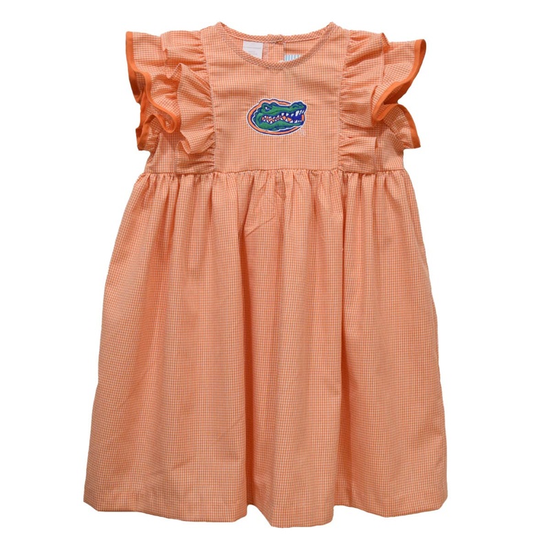 Vive La Fete Florida Gators Embroidered Orange Gingham Girls Ruffle Dress 2