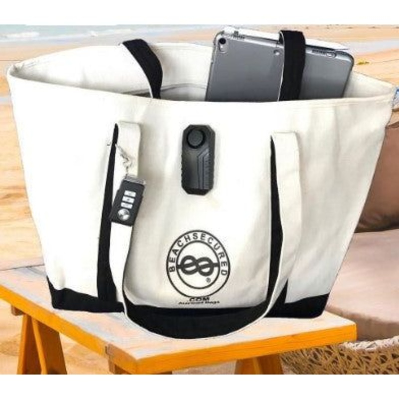 Alarmed Anti-Theft Secured Beach Bag Lockable Alarm System Safe Tote Bag. Waterproof Remote Control