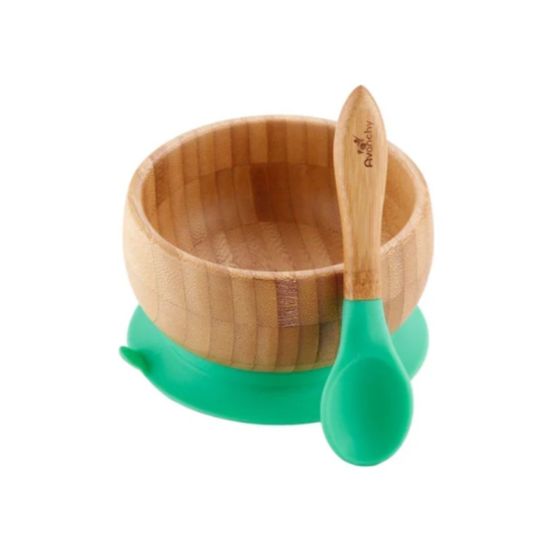 Avanchy-Baby Bamboo Bowl with Suction Cup and Spoon, Green