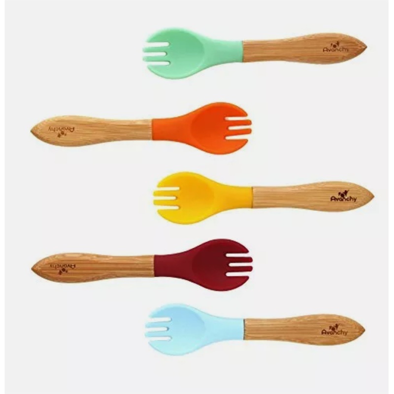 Avanchy Bamboo Baby Forks Set - BPA Forks - Bamboo and Silicone Toddler Fork