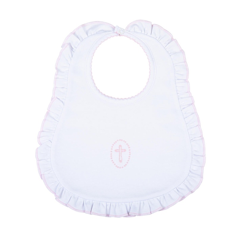 Magnolia Baby Blessed Pink Embroidered Ruffle Bib, One Size