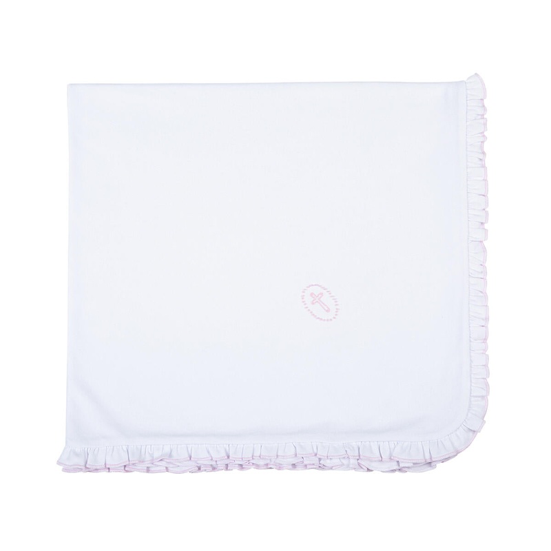 Magnolia Baby Blessed Pink Embroidered Ruffle Receiving Blanket, One Size