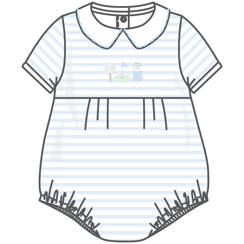 Magnolia Baby Putting Green Applique Light Blue Collared Short Sleeve Boy Bubble 3M