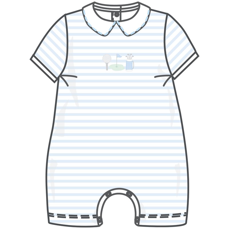 Magnolia Baby Putting Green Applique Light Blue Collared Toddler Short Playsuit 2T