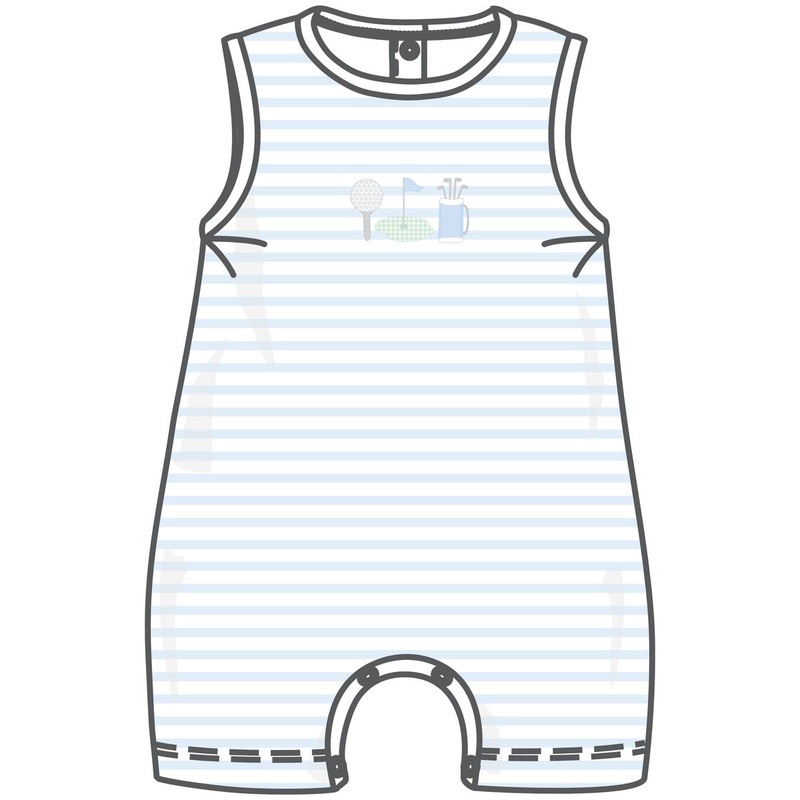 Magnolia Baby Putting Green Applique Light Blue Sleeveless Toddler Short Playsuit 2T