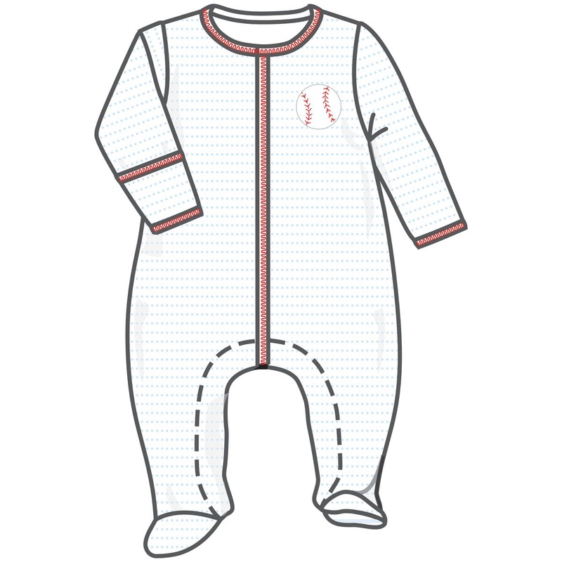 Magnolia Baby Tiny Slugger Applique Light Blue Footie Newborn
