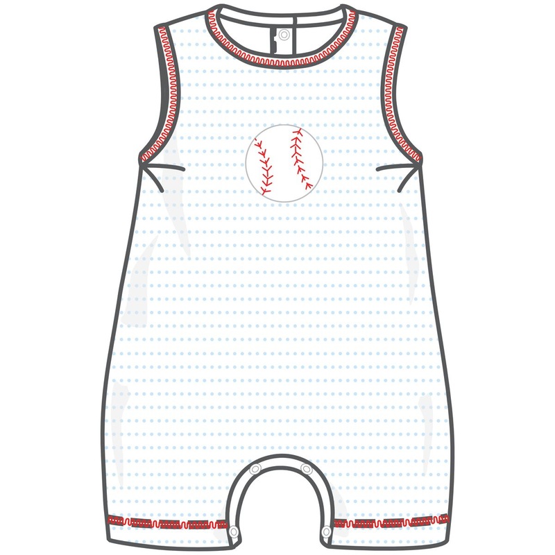 Magnolia Baby Tiny Slugger Applique Light Blue Sleeveless Toddler Short Playsuit 2T