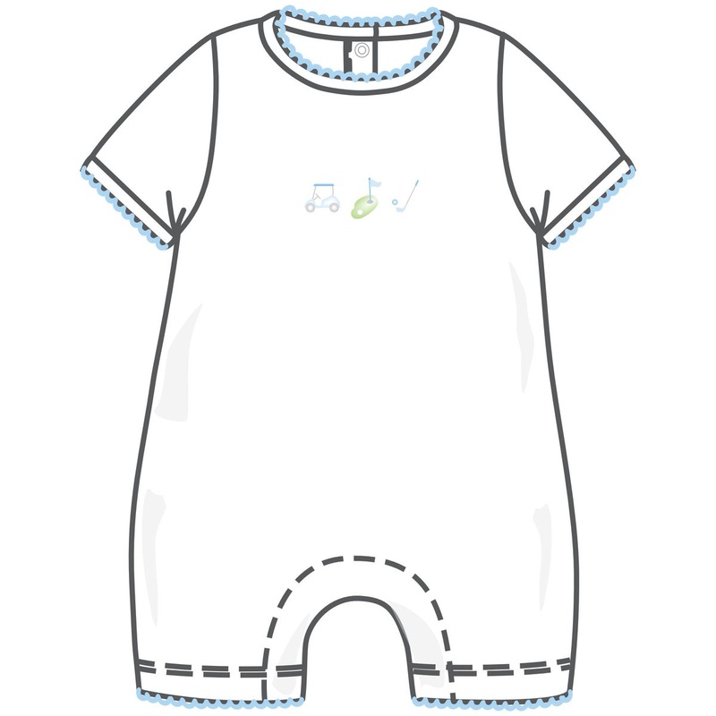 Magnolia Baby Tiny Tee Time Light Blue Embroidered Short Playsuit 3M