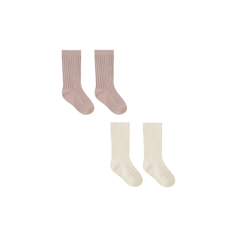 Quincy Mae Socks Set, Natural, Mauve 0-6M