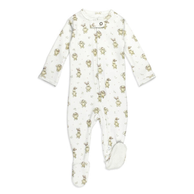 Lovedbaby Organic 2-Way Zipper Footie, Brixy Bunny Biscuit Preemie-Nb