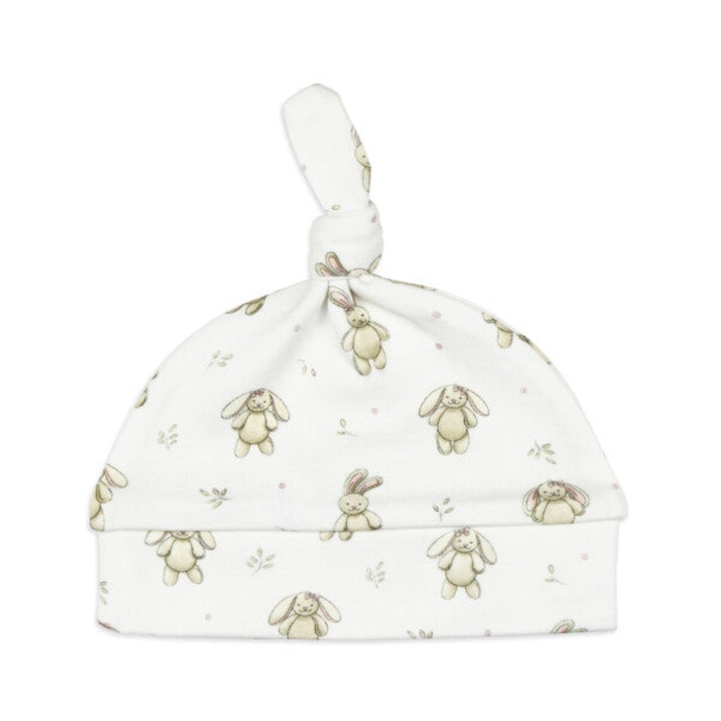Lovedbaby Organic Banded Top-Knot Hat 0-3M, Brixy Bunny Biscuit 0-3M