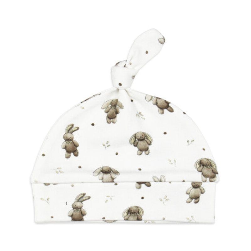 Lovedbaby Organic Banded Top-Knot Hat 0-3M, Brixy Bunny Shadow 0-3M
