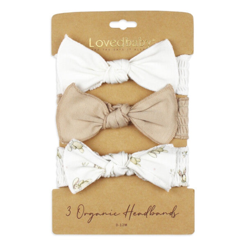Lovedbaby Organic Smocked Headband 3-Pack, 0-12M, Brixy Bunny Biscuit