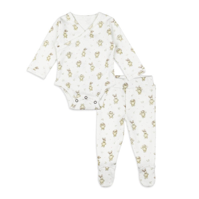 Lovedbaby Wrap Bodysuit & Footed Pant Set, Brixy Bunny Biscuit
