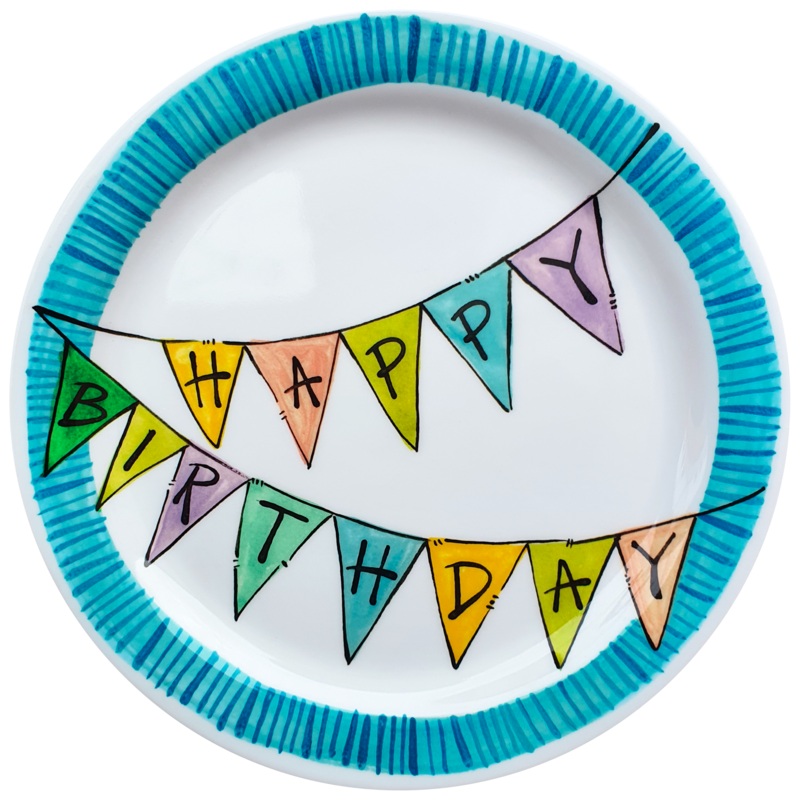 Always Relish Happy Birthday Banner For Kids Of All Ages! Plate Blue Edge