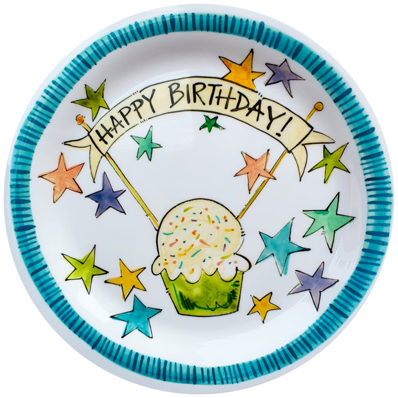 Always Relish Happy Birthday Cupcake For Kids Of All Ages! Plate Blue Edge