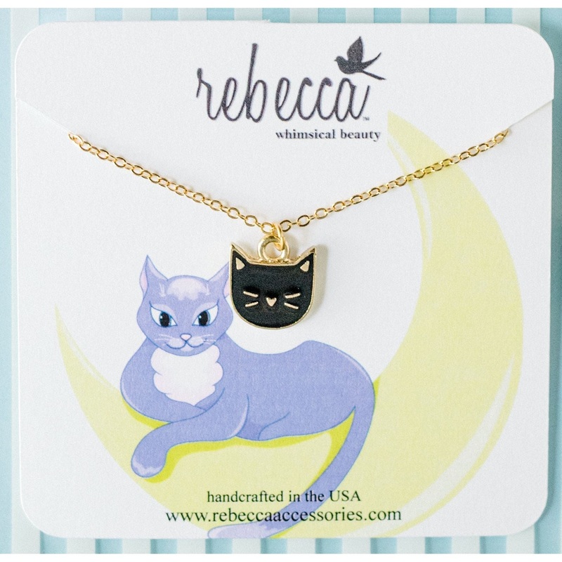 Rebbeca Accessories Black Cat Enamel Charm Necklace