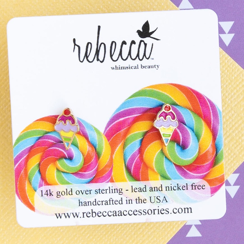 Rebbeca Accessories Cherry Ice Cream Post Enamel Children Food Stud Earring