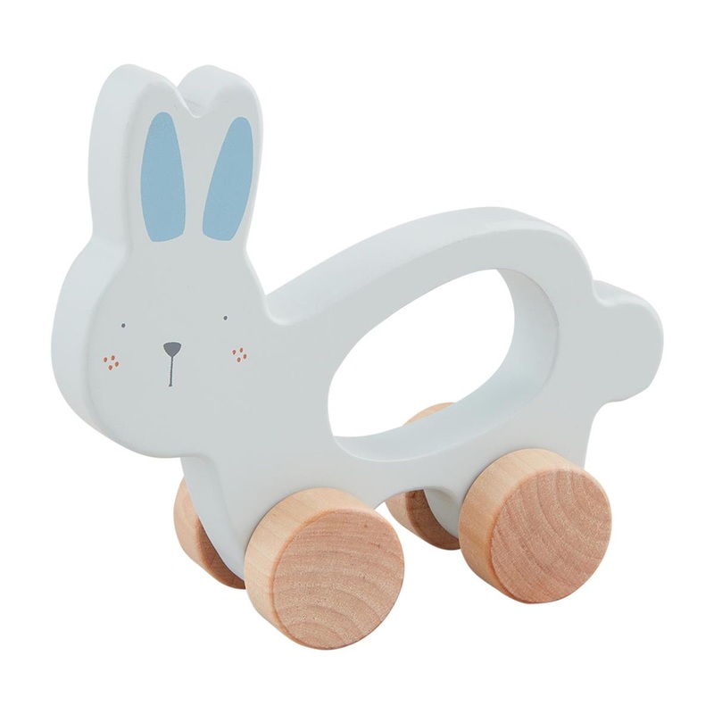 Mud Pie Wood Bunny Pull Toy, Blue