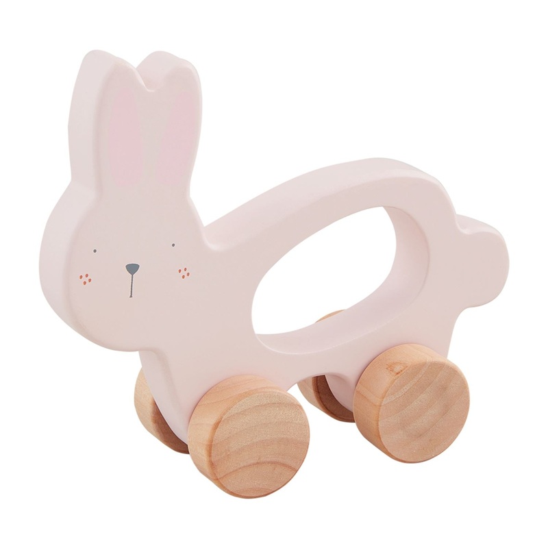 Mud Pie Wood Bunny Pull Toy, Pink