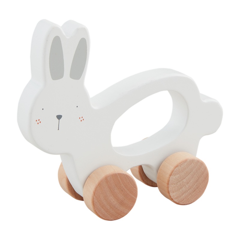 Mud Pie Wood Bunny Pull Toy, White