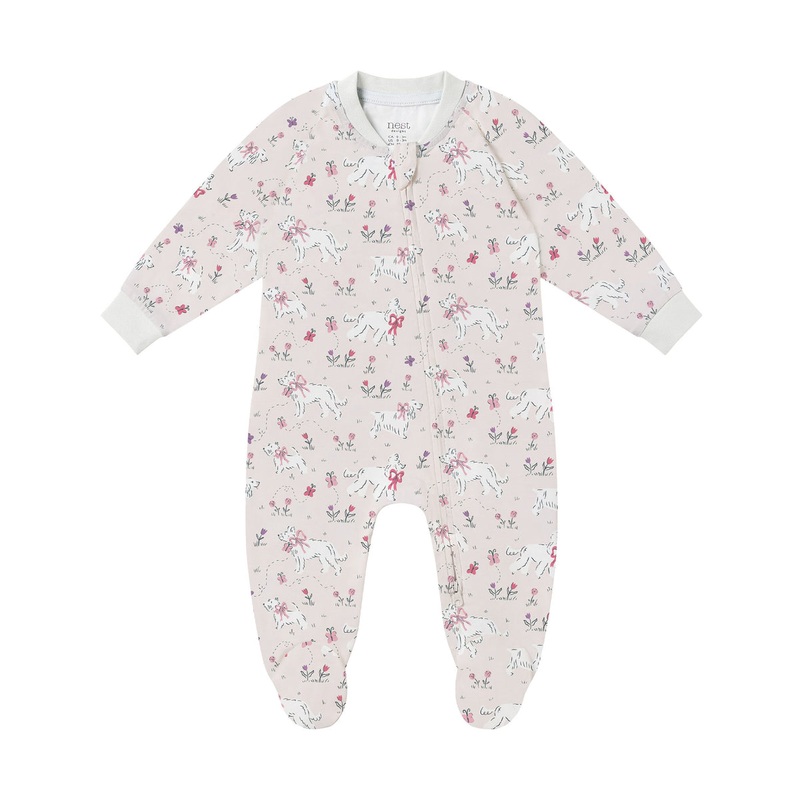 Nest Designs Long Sleeve Footed Sleeper, Doggie Meadow Newborn