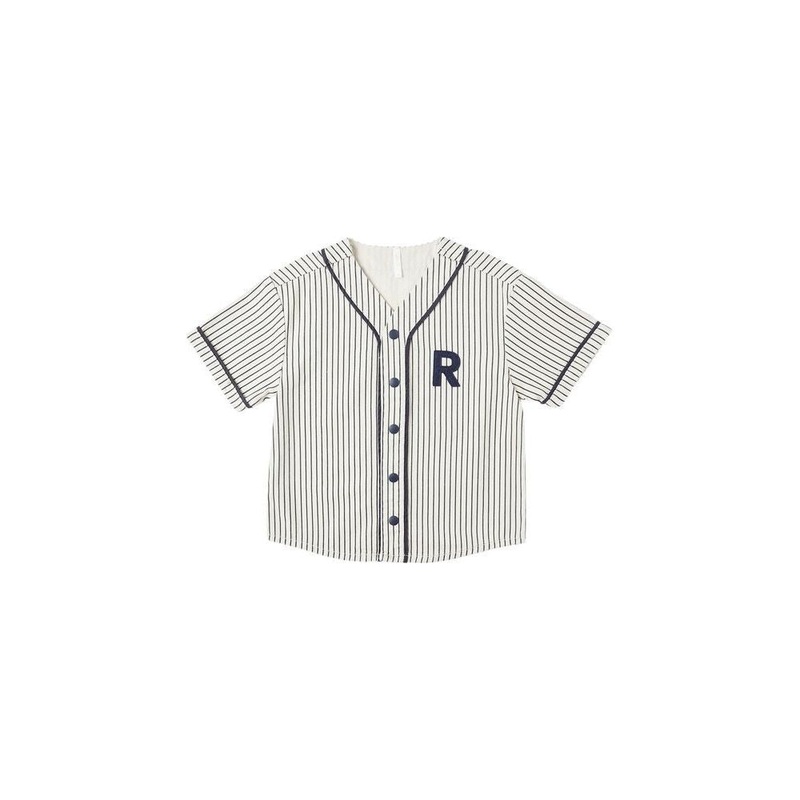 Rylee + Cru Baseball Shirt, Navy Pinstripe 2-3Y