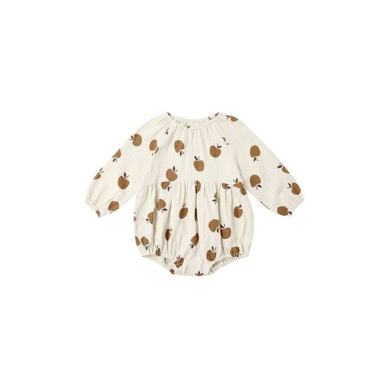 Rylee + Cru Long Sleeve Bubble Romper, Golden Apples 0-3M