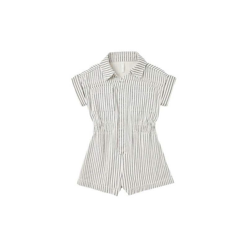 Rylee + Cru Utility Romper, Navy Pinstripe 2-3Y