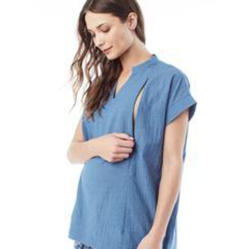 Loyal Hana Carrie Blue Tonal Stripe Nursing Blouse Large Blue