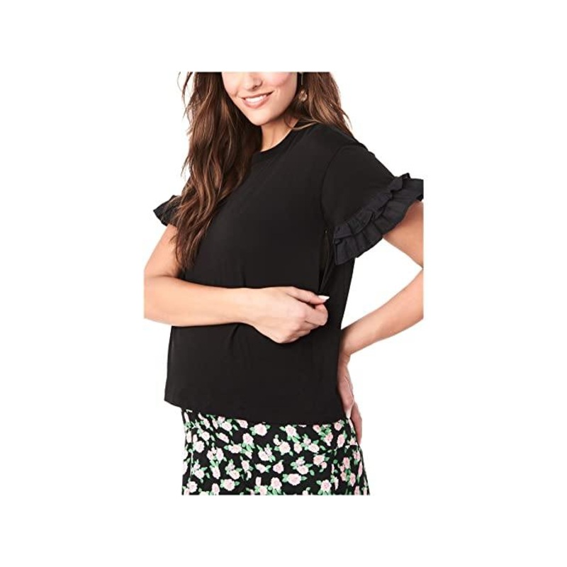 Loyal Hana Joey Nursing & Maternity T Shirt with Ruffle Sleeve Large