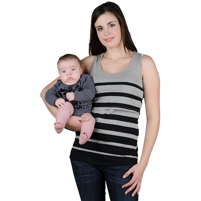 Momzelle Mia Striped Nursing Tank Top X-Large