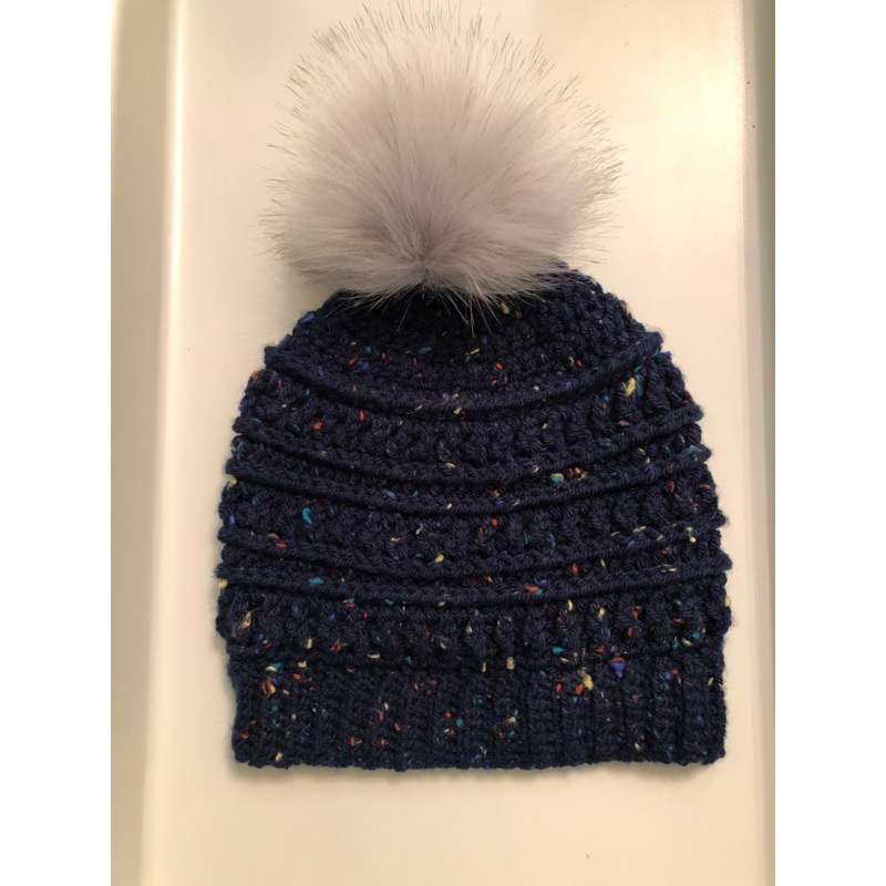 The Owl's Nest Adult Knit Hat with Pom Pom Blue