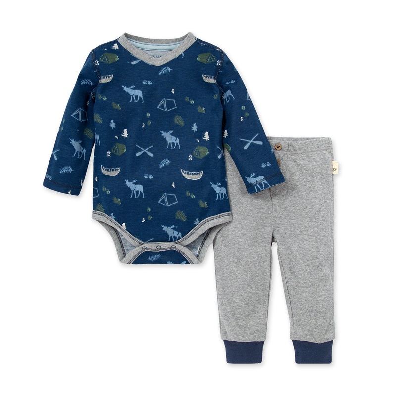 Burt's Bees Baby Organic Cotton Moose Trails Bodysuit & Pant Set Newborn