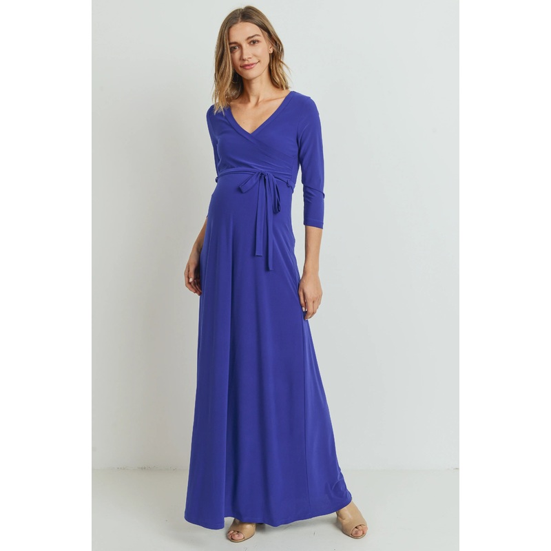 Hello Miz Tie Front Maternity/Nursing Wrap Maxi Dress Royal Blue Small