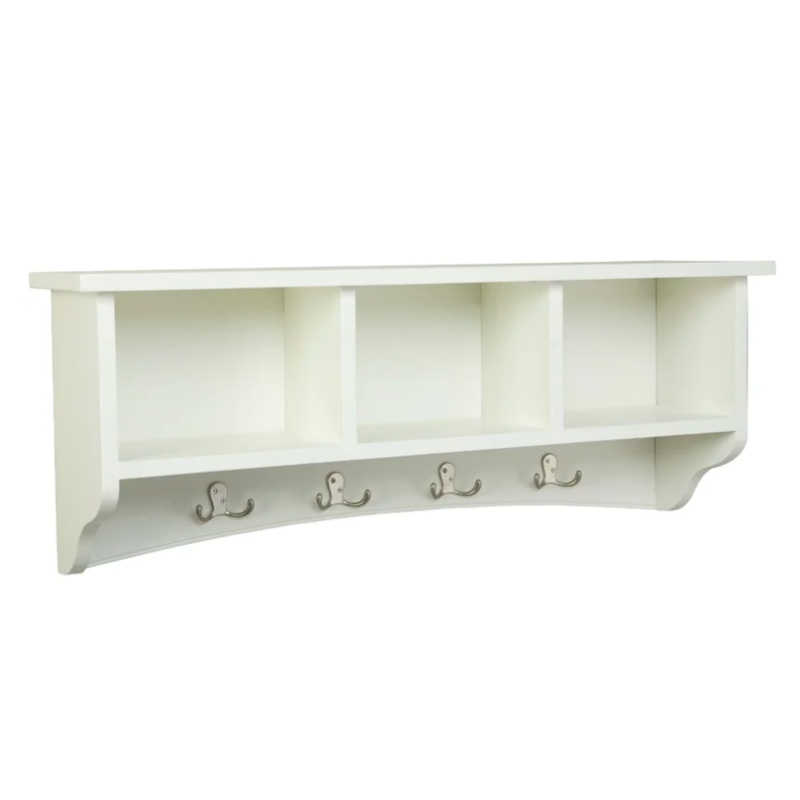Wall Mounted Lactation Room Coat Rack Shelf With 4 Hooks and Storage