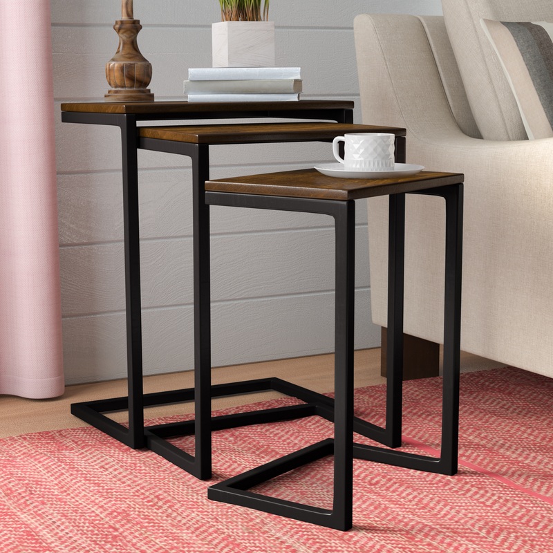Wood Grain Finish Nesting End Tables with Cantilever Base
