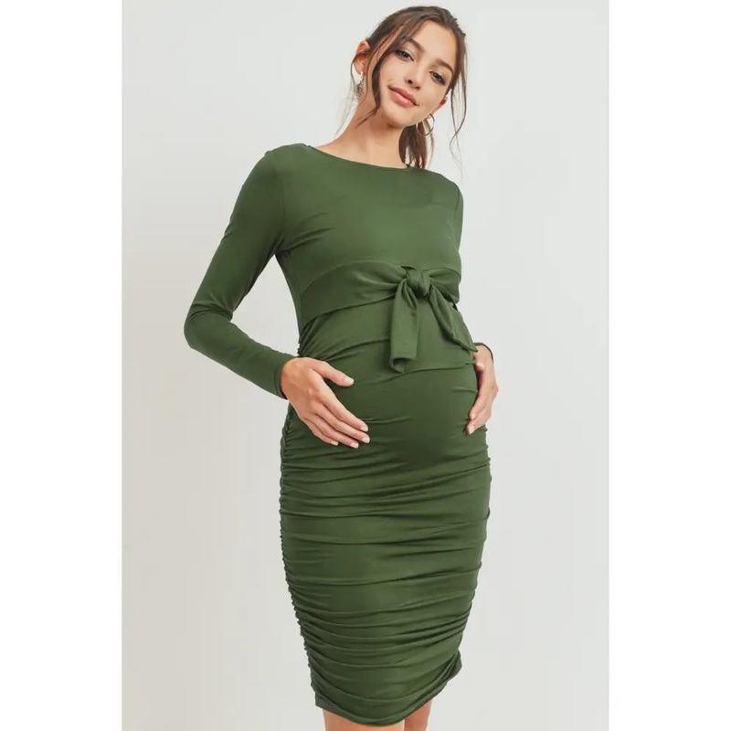 Hello Miz Tie Front Bodycon Maternity Nursing Dress Olive Small