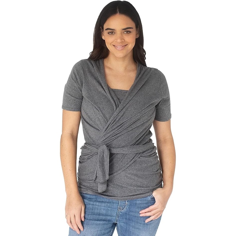 Kindred Bravely Organic Cotton Skin to Skin Wrap Top Small Charcoal Grey Heather