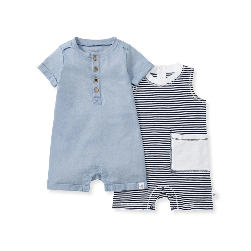 Burt's Bees Baby Classic Stripe Romper 2 Pack 0-3 Months