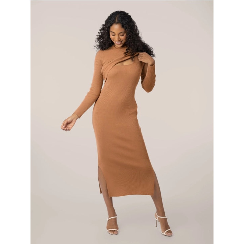 Kindred Bravely 2-in-1 Maternity and Nursing Midi Dress Camel XS